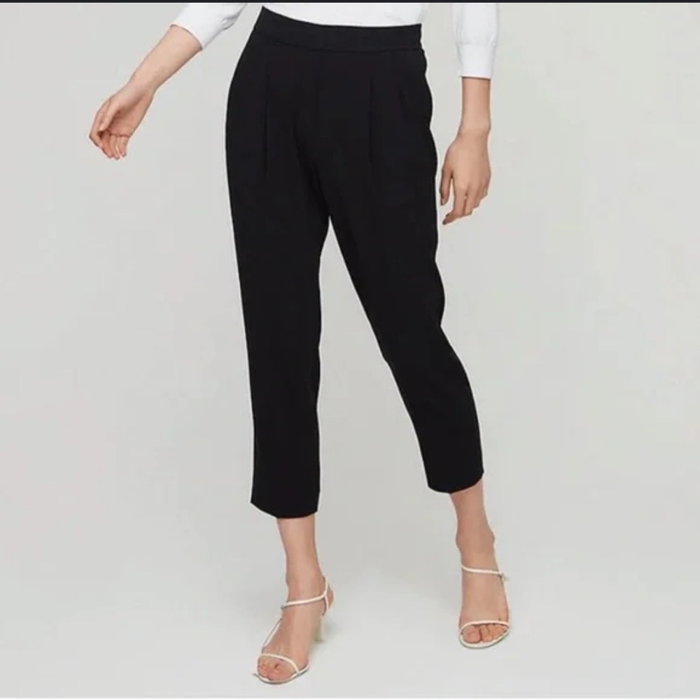 Aritzia Babaton Cohen size 8 Black Vegan Suede Cropped Pleated Dress Pants